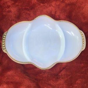 Anchor Hocking Fire King Milk Glass with Gold Trim Serving Tray